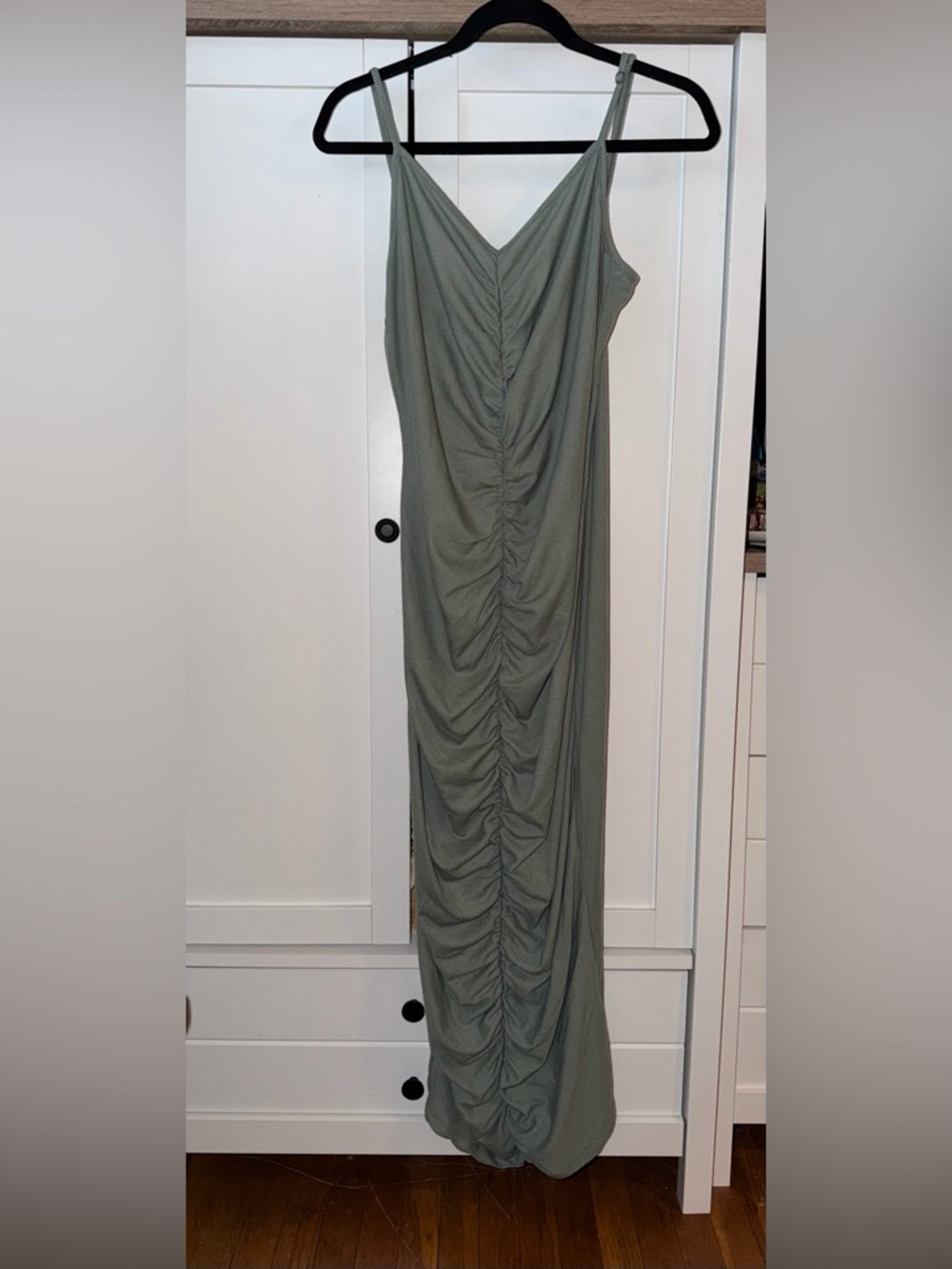 SHEIN Light Olive Green Ruched Slip Maxi Dress, Size XL